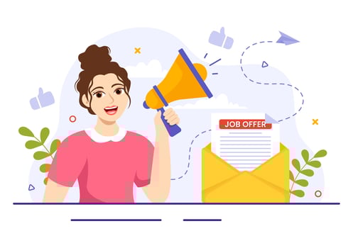 Job Offer Vector Illustration with Businessman Recruitment Search, Start Career and Vacancy at a Company in Flat Cartoon Hand Drawn Templates