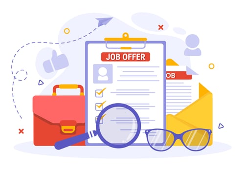 Job Offer Vector Illustration with Businessman Recruitment Search, Start Career and Vacancy at a Company in Flat Cartoon Hand Drawn Templates