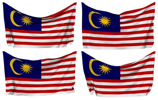 Malaysia Pinned Flag from Corners, Isolated with Different Waving Variations, 3D Rendering png