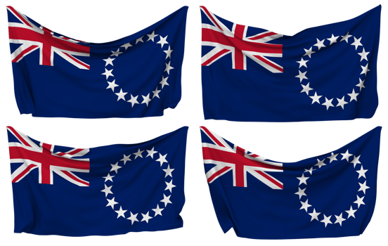 Cook Islands Pinned Flag from Corners, Isolated with Different Waving Variations, 3D Rendering png