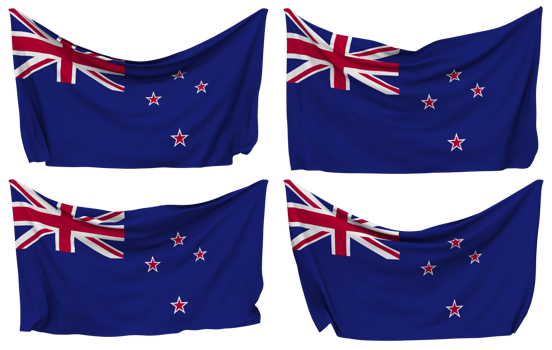 New Zealand Pinned Flag from Corners, Isolated with Different Waving Variations, 3D Rendering png