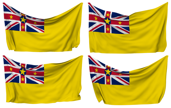 Niue Islands Pinned Flag from Corners, Isolated with Different Waving Variations, 3D Rendering png