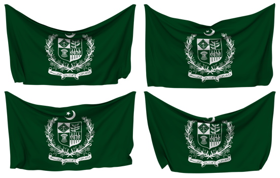 Pakistan Emblem Pinned Flag from Corners, Isolated with Different Waving Variations, 3D Rendering png