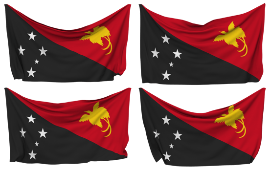 Papua New Guinea Pinned Flag from Corners, Isolated with Different Waving Variations, 3D Rendering png