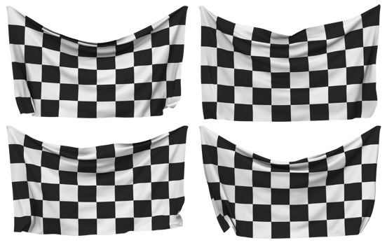Racing Black and White Checkered Pinned Flag from Corners, Isolated with Different Waving Variations, 3D Rendering png