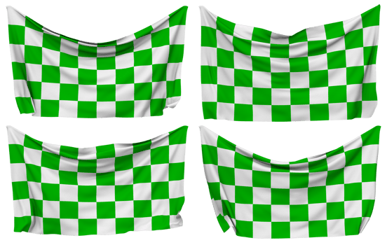 Racing Green and White Checkered Pinned Flag from Corners, Isolated with Different Waving Variations, 3D Rendering png