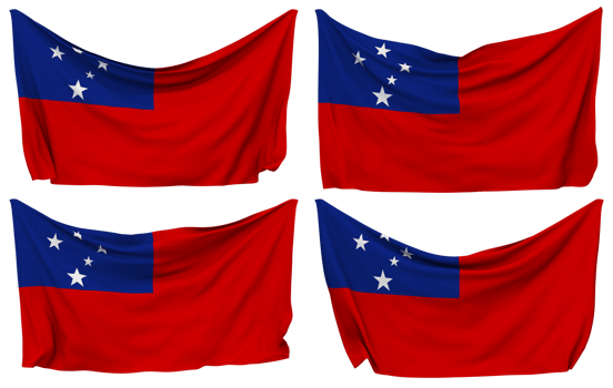 Samoa Pinned Flag from Corners, Isolated with Different Waving Variations, 3D Rendering png