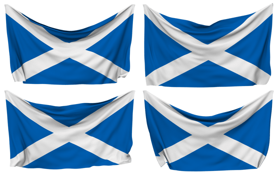 Scotland Pinned Flag from Corners, Isolated with Different Waving Variations, 3D Rendering png