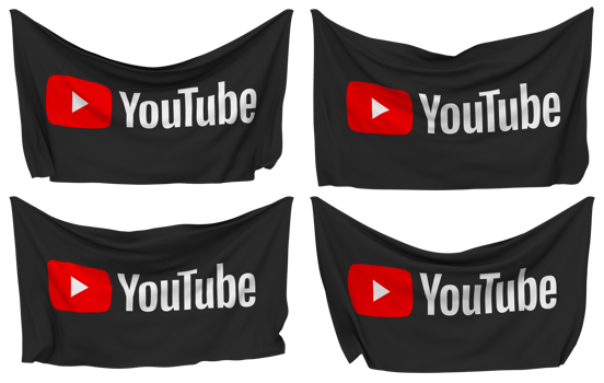 YouTube Pinned Flag from Corners, Isolated with Different Waving Variations, 3D Rendering png