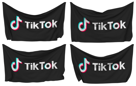 Tiktok Pinned Flag from Corners, Isolated with Different Waving Variations, 3D Rendering png