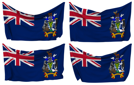 South Georgia and the South Sandwich Islands, SGSSI Pinned Flag from Corners, Isolated with Different Waving Variations, 3D Rendering png