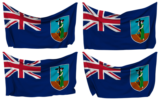 Montserrat Pinned Flag from Corners, Isolated with Different Waving Variations, 3D Rendering png