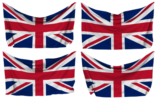 United Kingdom Pinned Flag from Corners, Isolated with Different Waving Variations, 3D Rendering png