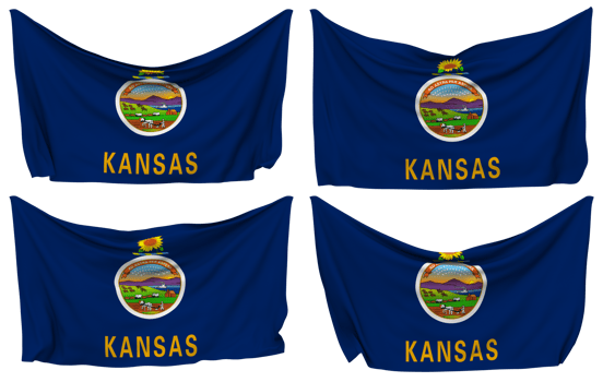 State of Kansas Pinned Flag from Corners, Isolated with Different Waving Variations, 3D Rendering png