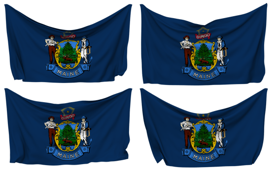 State of Maine Pinned Flag from Corners, Isolated with Different Waving Variations, 3D Rendering png