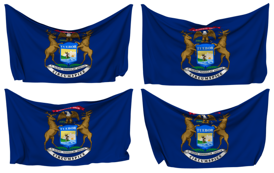 State of Michigan Pinned Flag from Corners, Isolated with Different Waving Variations, 3D Rendering png