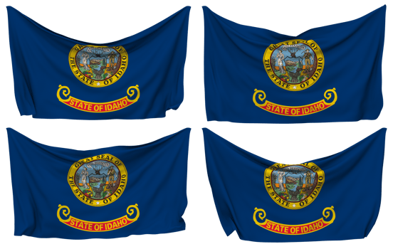 State of Idaho Pinned Flag from Corners, Isolated with Different Waving Variations, 3D Rendering png