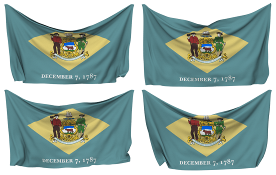State of Delaware Pinned Flag from Corners, Isolated with Different Waving Variations, 3D Rendering png