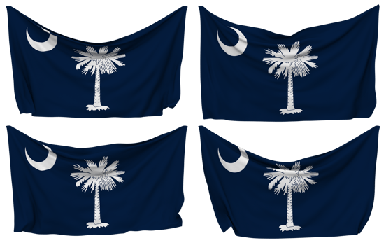 State of South Carolina Pinned Flag from Corners, Isolated with Different Waving Variations, 3D Rendering png