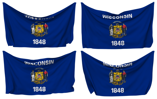 State of Wisconsin Pinned Flag from Corners, Isolated with Different Waving Variations, 3D Rendering png