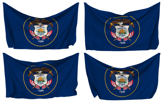 State of Utah Pinned Flag from Corners, Isolated with Different Waving Variations, 3D Rendering png