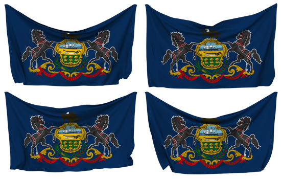 State of Pennsylvania Pinned Flag from Corners, Isolated with Different Waving Variations, 3D Rendering png