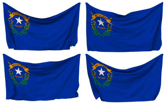 State of Nevada Pinned Flag from Corners, Isolated with Different Waving Variations, 3D Rendering png