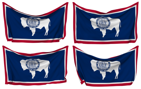 State of Wyoming Pinned Flag from Corners, Isolated with Different Waving Variations, 3D Rendering png