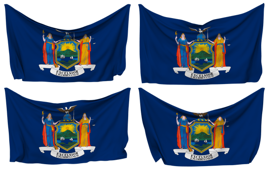 State of New York Pinned Flag from Corners, Isolated with Different Waving Variations, 3D Rendering png