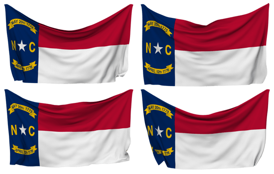 State of North Carolina Pinned Flag from Corners, Isolated with Different Waving Variations, 3D Rendering png