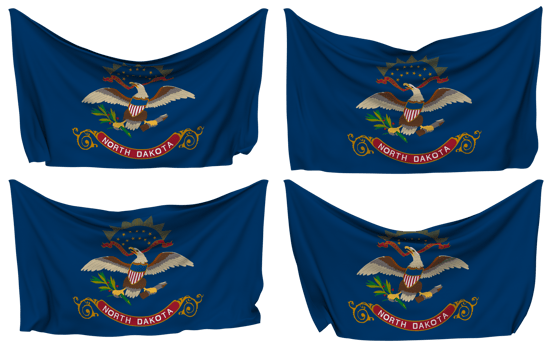 State of North Dakota Pinned Flag from Corners, Isolated with Different Waving Variations, 3D Rendering png