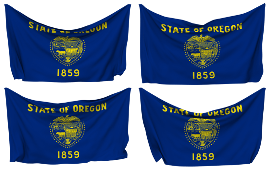 State of Oregon Pinned Flag from Corners, Isolated with Different Waving Variations, 3D Rendering png