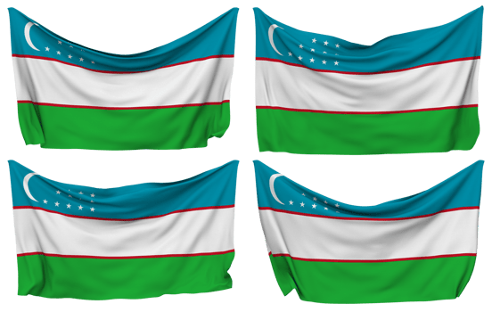 Uzbekistan Pinned Flag from Corners, Isolated with Different Waving Variations, 3D Rendering png