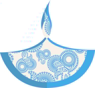 Illuminated oil lamp Diya with floral design. vector