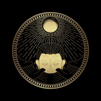 Golden Buddha Serenity Sun Radiance over the Ocean vector