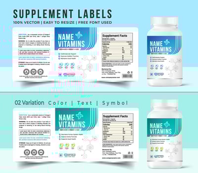 Multi vitamin label design capsule bottle jar food supplement banner packaging sticker label energy health bio product, weight loss print ready graphic art vector quality new file.