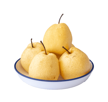Fresh yellow Chinese pears in stack in bowl isolated with clipping path in png file format.