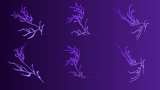 Neon Tropic Leaves Set, Vector Tropical Summer Leaf, vibrant purple template, Disco beach holidays elements collection, fluorescent colors design, paradise party illustration