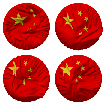 China Flag in Round Shape Isolated with Four Different Waving Style, Bump Texture, 3D Rendering png