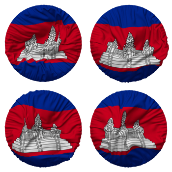 Cambodia Flag in Round Shape Isolated with Four Different Waving Style, Bump Texture, 3D Rendering png
