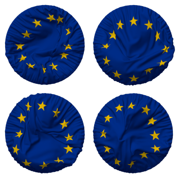 European Union, EU Flag in Round Shape Isolated with Four Different Waving Style, Bump Texture, 3D Rendering png