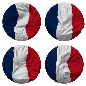 France Flag in Round Shape Isolated with Four Different Waving Style, Bump Texture, 3D Rendering png
