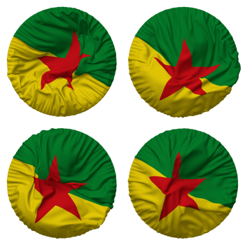 French Guiana Flag in Round Shape Isolated with Four Different Waving Style, Bump Texture, 3D Rendering png
