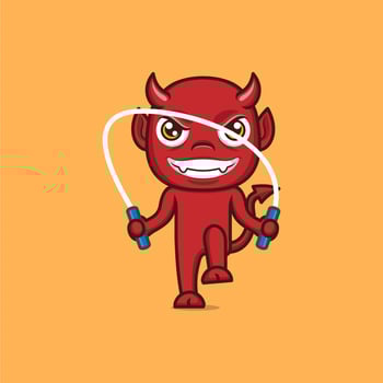 cute cartoon devil jumping rope sport vector