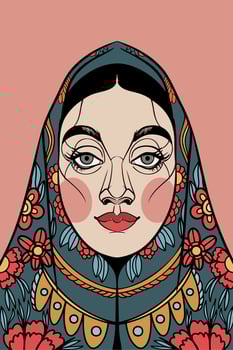 Woman in a scarf. Stylized portrait vector hand drawn illustration