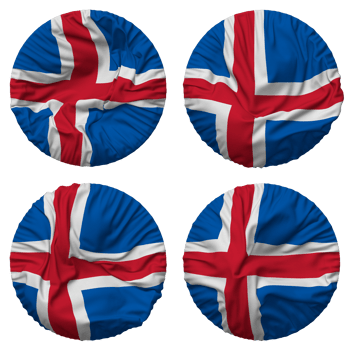 Iceland Flag in Round Shape Isolated with Four Different Waving Style, Bump Texture, 3D Rendering png
