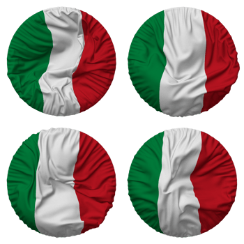 Italy Flag in Round Shape Isolated with Four Different Waving Style, Bump Texture, 3D Rendering png