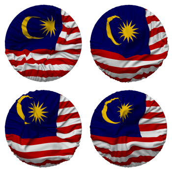 Malaysia Flag in Round Shape Isolated with Four Different Waving Style, Bump Texture, 3D Rendering png