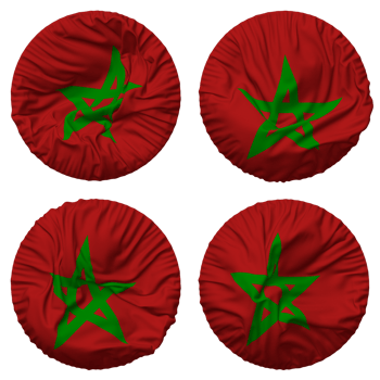 Morocco Flag in Round Shape Isolated with Four Different Waving Style, Bump Texture, 3D Rendering png