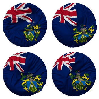 Pitcairn Islands Flag in Round Shape Isolated with Four Different Waving Style, Bump Texture, 3D Rendering png